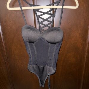 Fashion Nova Black Lace-Up Bodysuit